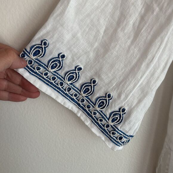 J. Jill love linen women 100% linen Embroidered White and Blue Women's Top tunic - Picture 7 of 11